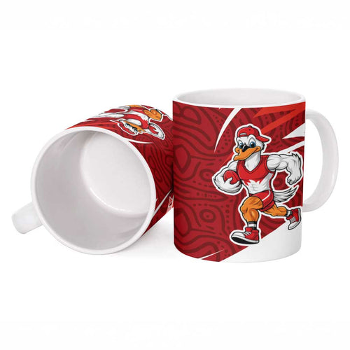 Sydney Swans Australian Football Ceramic Mug Swans Mascot Art With Indigenous Pattern Art