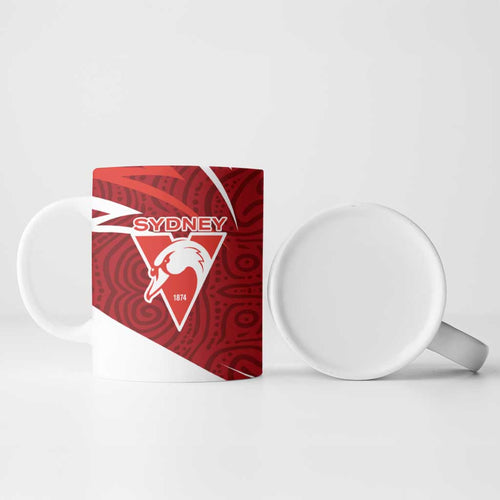 Sydney Swans Australian Football Ceramic Mug Swans Mascot Art With Indigenous Pattern Art