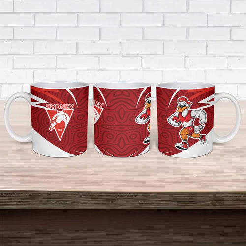 Sydney Swans Australian Football Ceramic Mug Swans Mascot Art With Indigenous Pattern Art