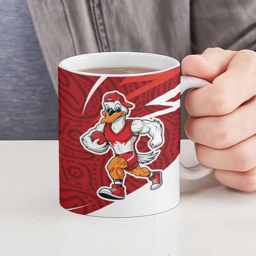Sydney Swans Australian Football Ceramic Mug Swans Mascot Art With Indigenous Pattern Art