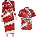 Sydney Swans Australian Football Couples Matching Long Sleeve Bodycon Dress and Hawaiian Shirt Swans Mascot Art With Indigenous Pattern Art