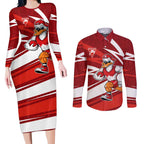 Sydney Swans Australian Football Couples Matching Long Sleeve Bodycon Dress and Long Sleeve Button Shirt Swans Mascot Art With Indigenous Pattern Art