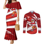 Sydney Swans Australian Football Couples Matching Mermaid Dress and Long Sleeve Button Shirt Swans Mascot Art With Indigenous Pattern Art
