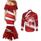 Sydney Swans Australian Football Couples Matching Mermaid Dress and Long Sleeve Button Shirt Swans Mascot Art With Indigenous Pattern Art