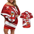 Sydney Swans Australian Football Couples Matching Off Shoulder Short Dress and Hawaiian Shirt Swans Mascot Art With Indigenous Pattern Art