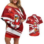 Sydney Swans Australian Football Couples Matching Off Shoulder Short Dress and Hawaiian Shirt Swans Mascot Art With Indigenous Pattern Art