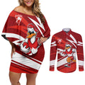 Sydney Swans Australian Football Couples Matching Off Shoulder Short Dress and Long Sleeve Button Shirt Swans Mascot Art With Indigenous Pattern Art