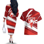 Sydney Swans Australian Football Couples Matching Off The Shoulder Long Sleeve Dress and Hawaiian Shirt Swans Mascot Art With Indigenous Pattern Art