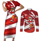 Sydney Swans Australian Football Couples Matching Short Sleeve Bodycon Dress and Long Sleeve Button Shirt Swans Mascot Art With Indigenous Pattern Art