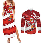 Sydney Swans Australian Football Couples Matching Summer Maxi Dress and Long Sleeve Button Shirt Swans Mascot Art With Indigenous Pattern Art