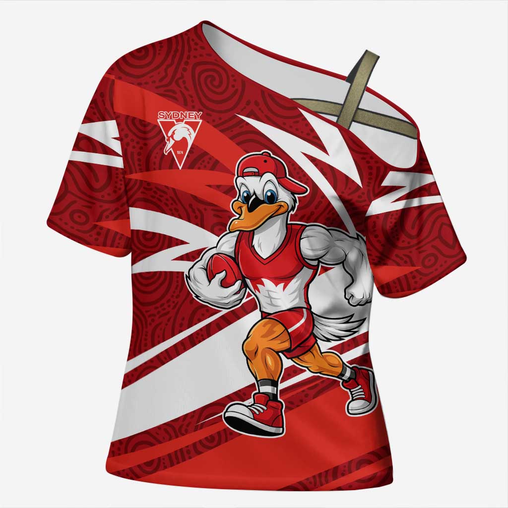 Sydney Swans Australian Football Cross Shoulder Shirt Swans Mascot Art With Indigenous Pattern Art