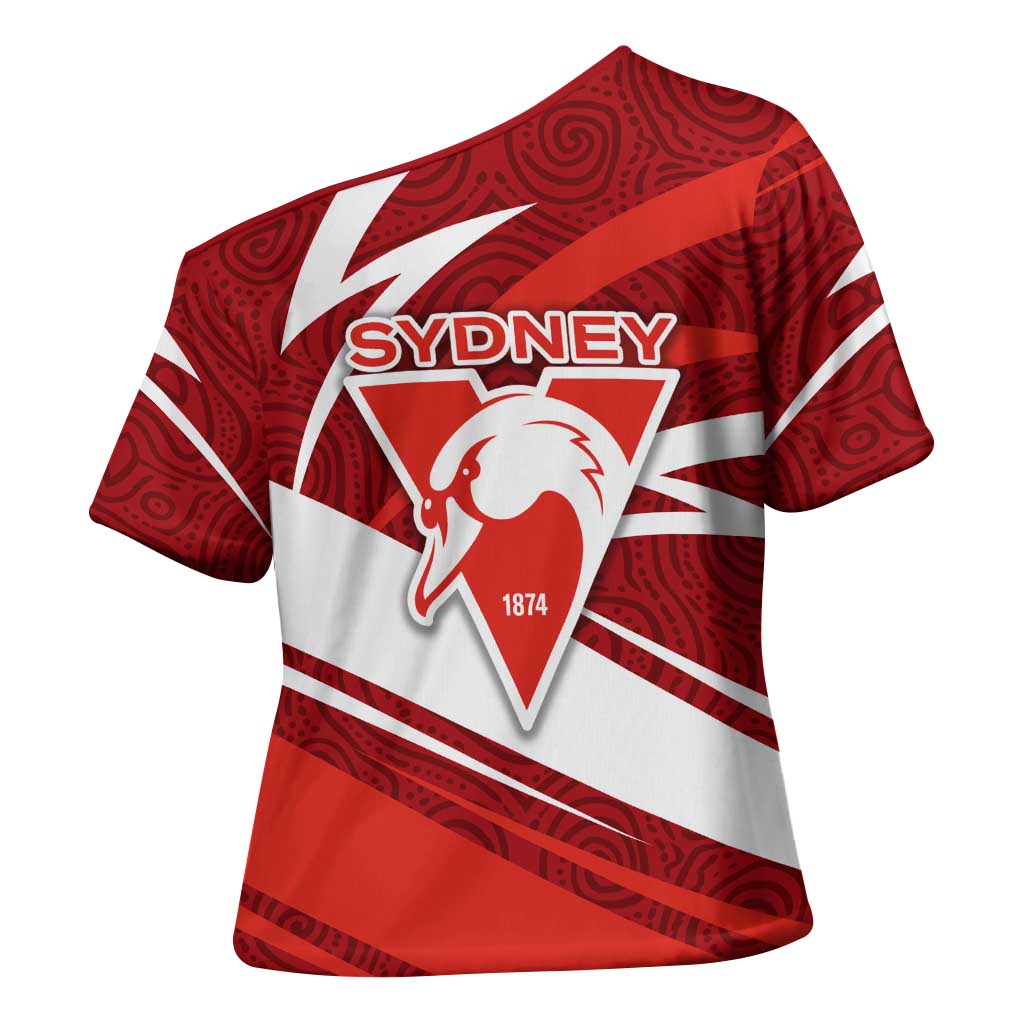 Sydney Swans Australian Football Cross Shoulder Shirt Swans Mascot Art With Indigenous Pattern Art