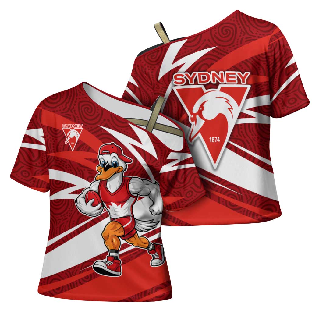 Sydney Swans Australian Football Cross Shoulder Shirt Swans Mascot Art With Indigenous Pattern Art