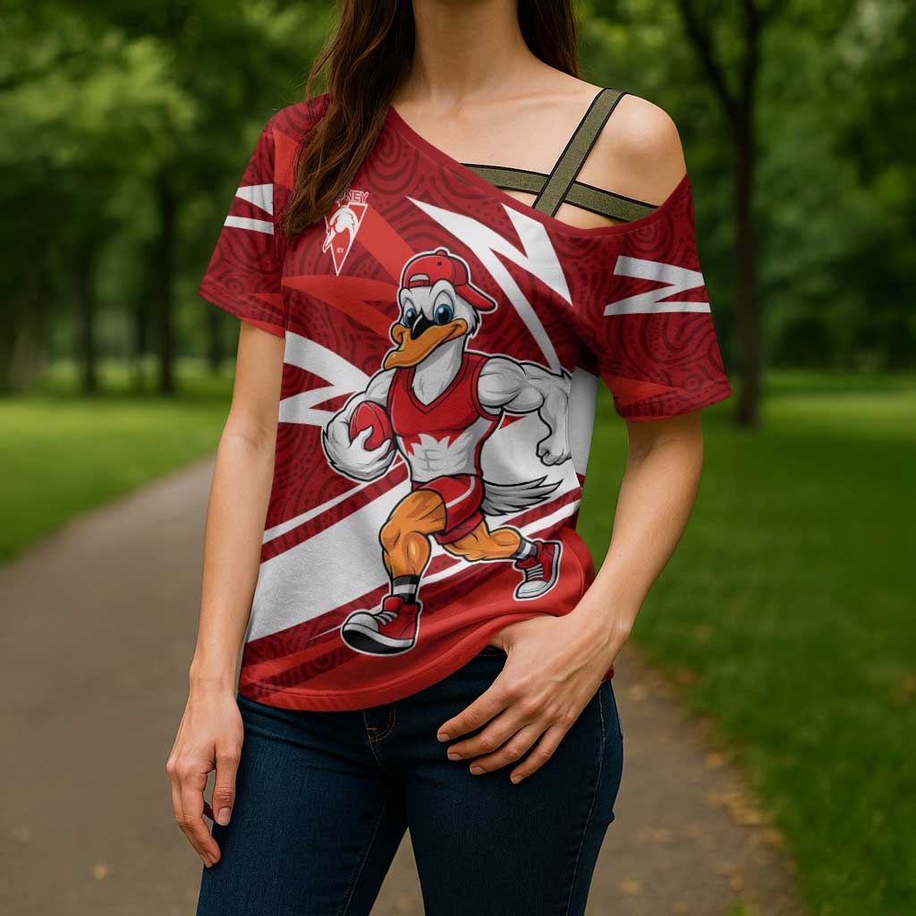 Sydney Swans Australian Football Cross Shoulder Shirt Swans Mascot Art With Indigenous Pattern Art