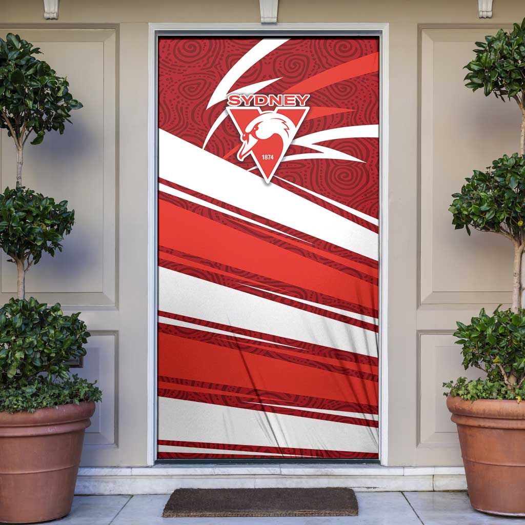 Sydney Swans Australian Football Door Cover Swans Mascot Art With Indigenous Pattern Art