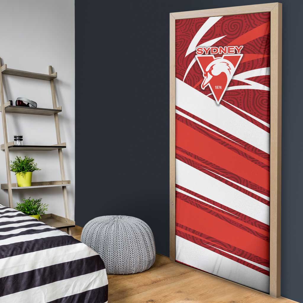 Sydney Swans Australian Football Door Cover Swans Mascot Art With Indigenous Pattern Art