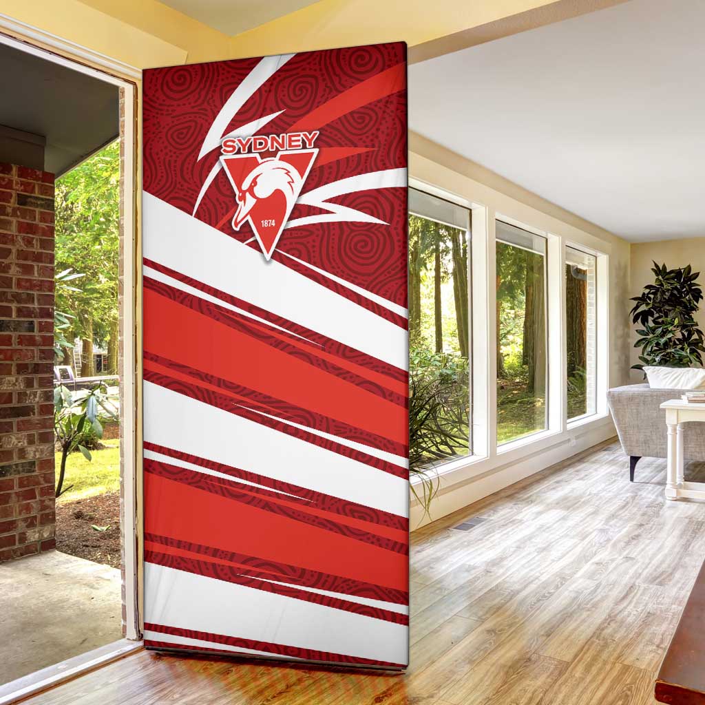 Sydney Swans Australian Football Door Cover Swans Mascot Art With Indigenous Pattern Art