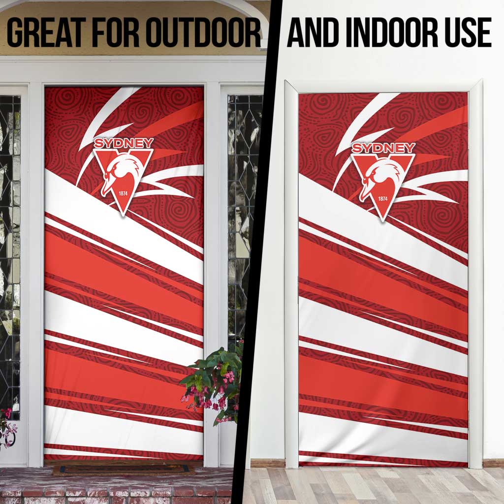Sydney Swans Australian Football Door Cover Swans Mascot Art With Indigenous Pattern Art