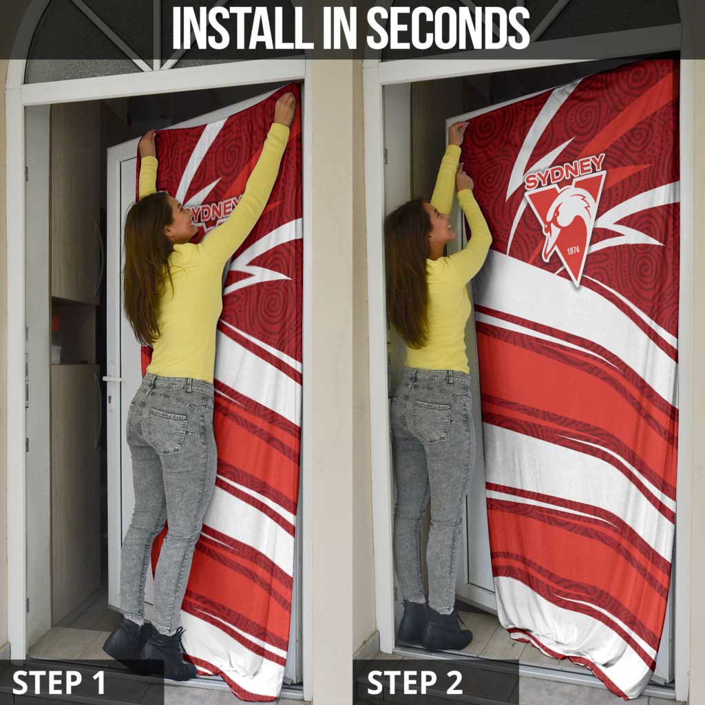 Sydney Swans Australian Football Door Cover Swans Mascot Art With Indigenous Pattern Art