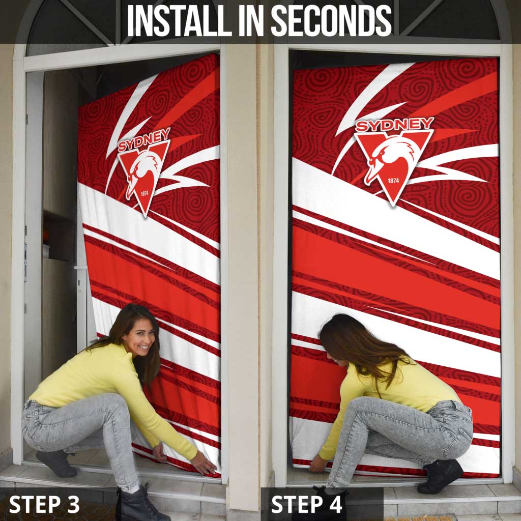 Sydney Swans Australian Football Door Cover Swans Mascot Art With Indigenous Pattern Art