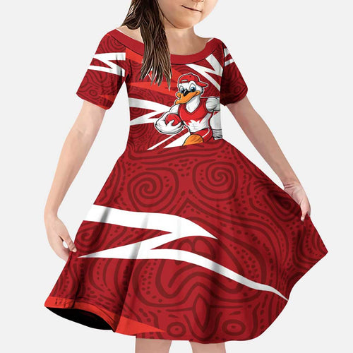 Sydney Swans Australian Football Family Matching Mermaid Dress and Hawaiian Shirt Swans Mascot Art With Indigenous Pattern Art