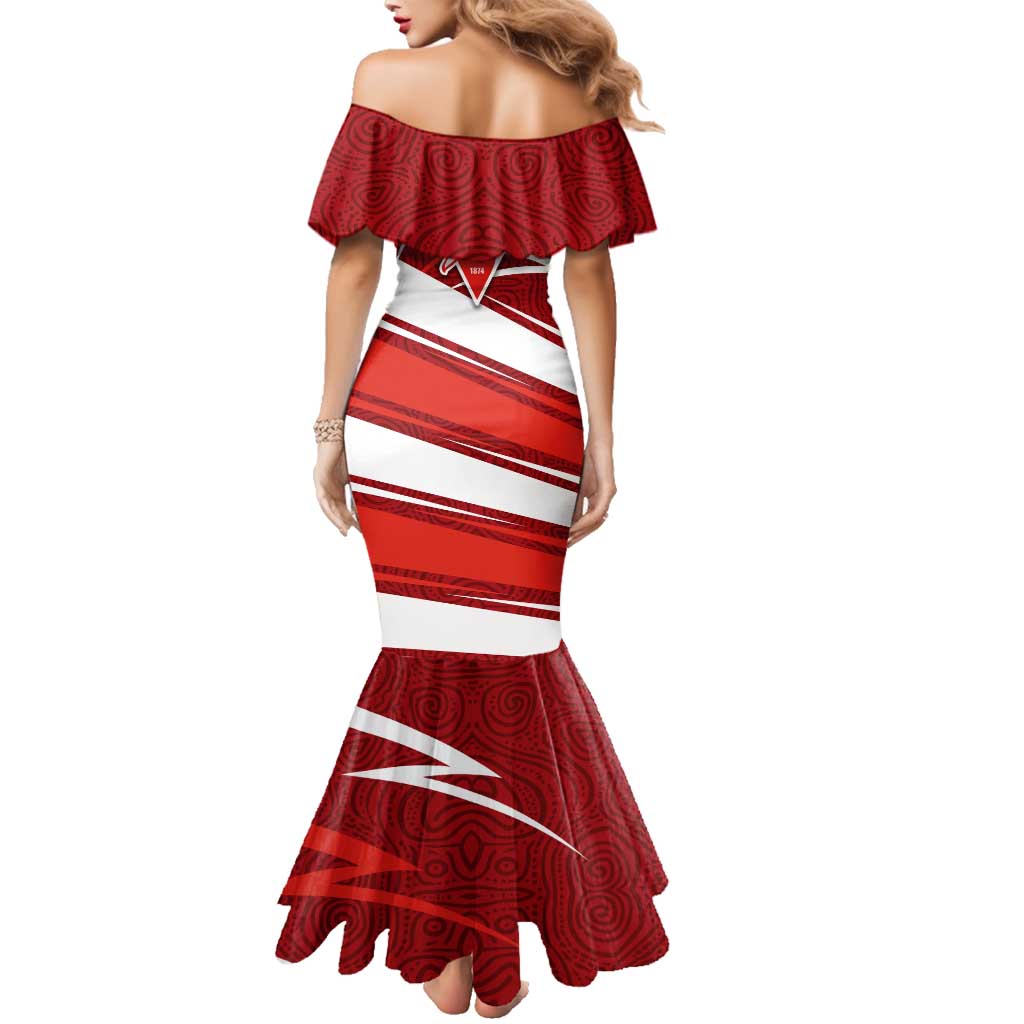 Sydney Swans Australian Football Family Matching Mermaid Dress and Hawaiian Shirt Swans Mascot Art With Indigenous Pattern Art