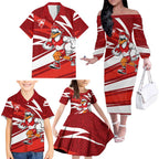 Sydney Swans Australian Football Family Matching Off The Shoulder Long Sleeve Dress and Hawaiian Shirt Swans Mascot Art With Indigenous Pattern Art