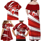 Sydney Swans Australian Football Family Matching Off Shoulder Maxi Dress and Hawaiian Shirt Swans Mascot Art With Indigenous Pattern Art