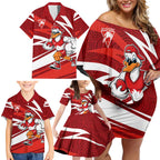 Sydney Swans Australian Football Family Matching Off Shoulder Short Dress and Hawaiian Shirt Swans Mascot Art With Indigenous Pattern Art