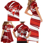 Sydney Swans Australian Football Family Matching Short Sleeve Bodycon Dress and Hawaiian Shirt Swans Mascot Art With Indigenous Pattern Art