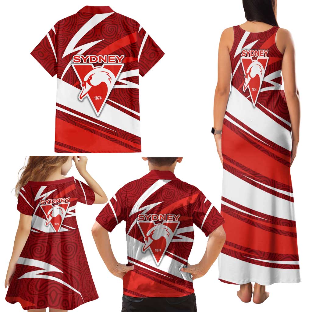 Sydney Swans Australian Football Family Matching Tank Maxi Dress and Hawaiian Shirt Swans Mascot Art With Indigenous Pattern Art