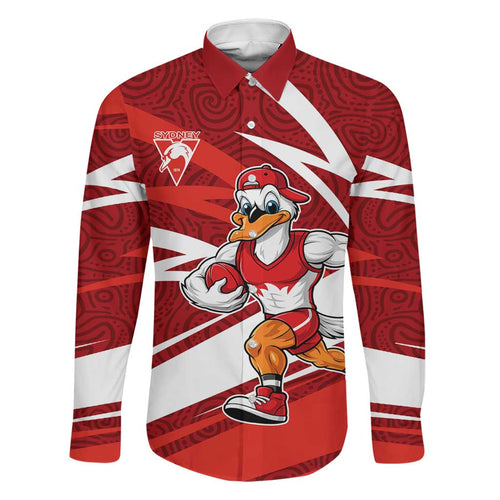 Sydney Swans Australian Football Family Matching Tank Maxi Dress and Hawaiian Shirt Swans Mascot Art With Indigenous Pattern Art