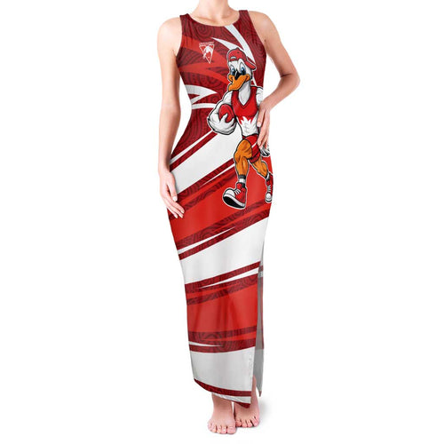 Sydney Swans Australian Football Family Matching Tank Maxi Dress and Hawaiian Shirt Swans Mascot Art With Indigenous Pattern Art