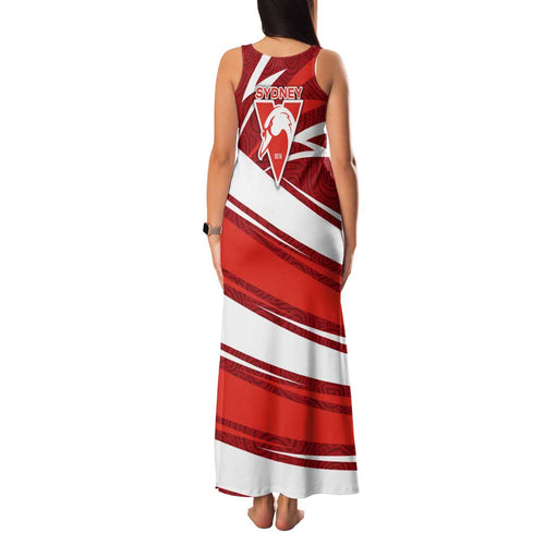 Sydney Swans Australian Football Family Matching Tank Maxi Dress and Hawaiian Shirt Swans Mascot Art With Indigenous Pattern Art