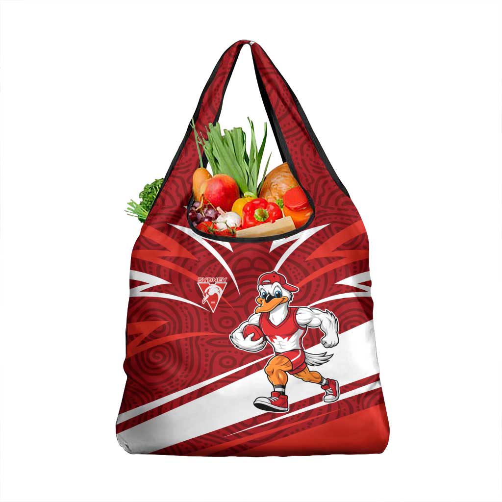 Sydney Swans Australian Football Grocery Bag Swans Mascot Art With Indigenous Pattern Art
