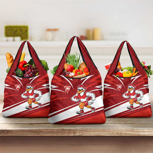 Sydney Swans Australian Football Grocery Bag Swans Mascot Art With Indigenous Pattern Art