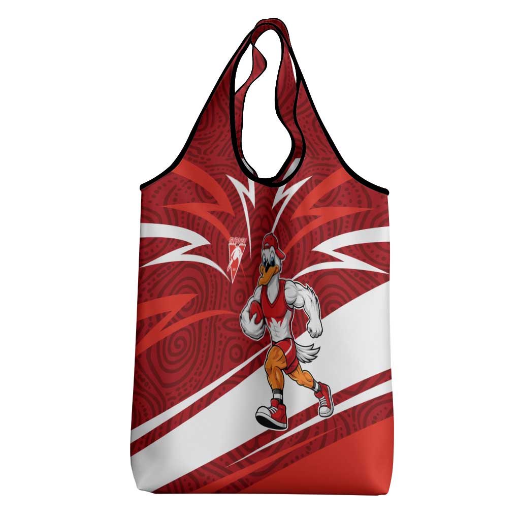 Sydney Swans Australian Football Grocery Bag Swans Mascot Art With Indigenous Pattern Art