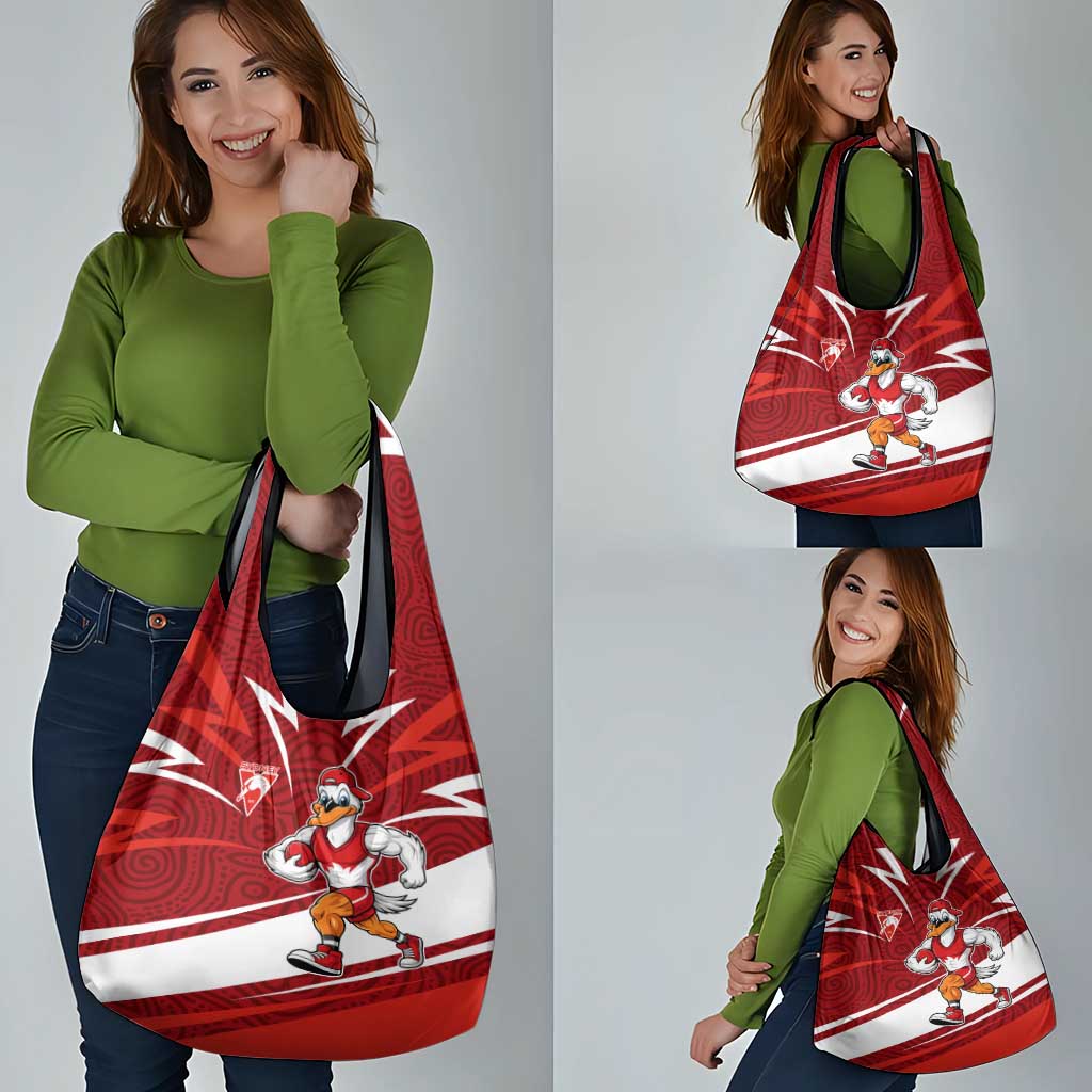 Sydney Swans Australian Football Grocery Bag Swans Mascot Art With Indigenous Pattern Art
