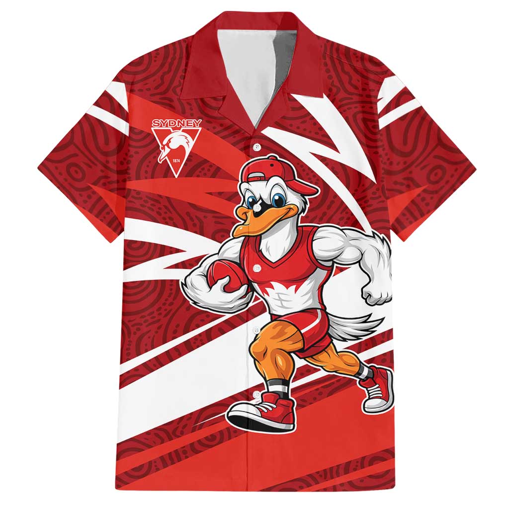 Sydney Swans Australian Football Hawaiian Shirt Swans Mascot Art With Indigenous Pattern Art