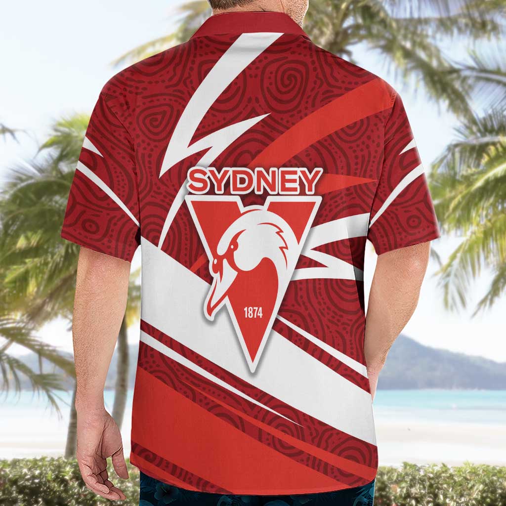 Sydney Swans Australian Football Hawaiian Shirt Swans Mascot Art With Indigenous Pattern Art