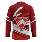 Sydney Swans Australian Football Hockey Jersey Swans Mascot Art With Indigenous Pattern Art