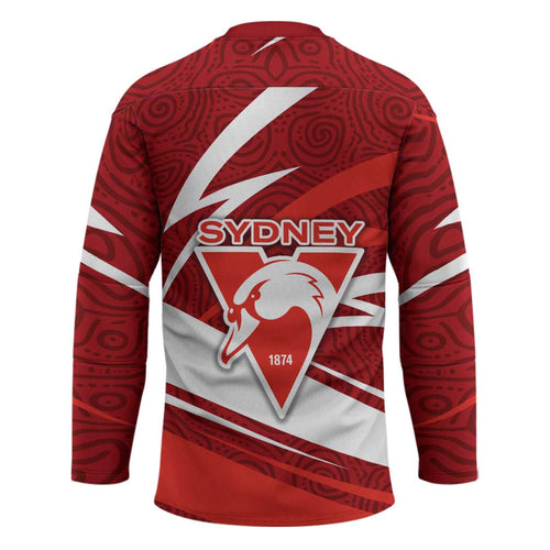 Sydney Swans Australian Football Hockey Jersey Swans Mascot Art With Indigenous Pattern Art