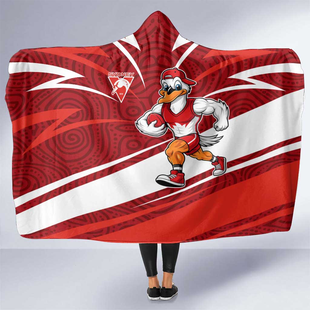 Sydney Swans Australian Football Hooded Blanket Swans Mascot Art With Indigenous Pattern Art