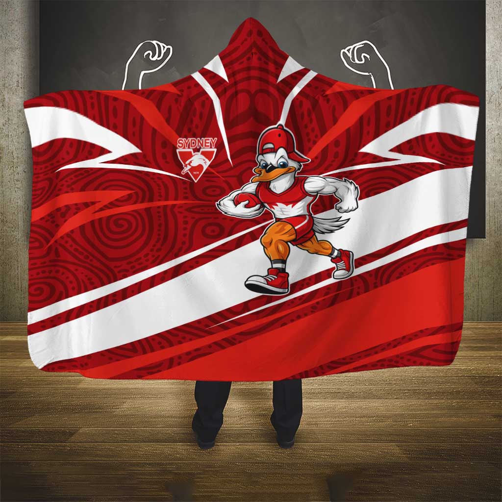 Sydney Swans Australian Football Hooded Blanket Swans Mascot Art With Indigenous Pattern Art