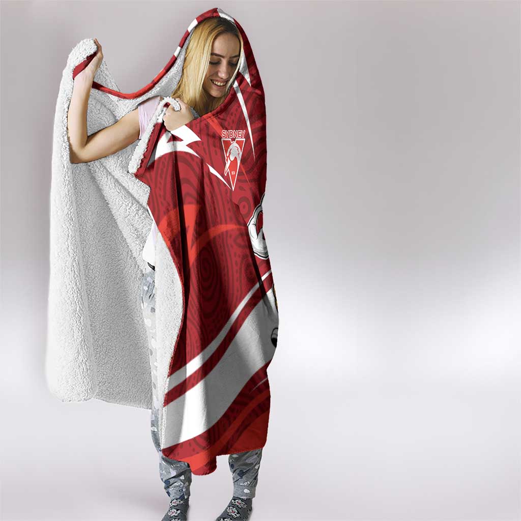 Sydney Swans Australian Football Hooded Blanket Swans Mascot Art With Indigenous Pattern Art