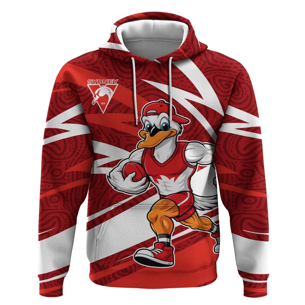 Sydney Swans Australian Football Hoodie Swans Mascot Art With Indigenous Pattern Art