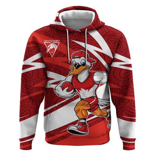 Sydney Swans Australian Football Hoodie Swans Mascot Art With Indigenous Pattern Art