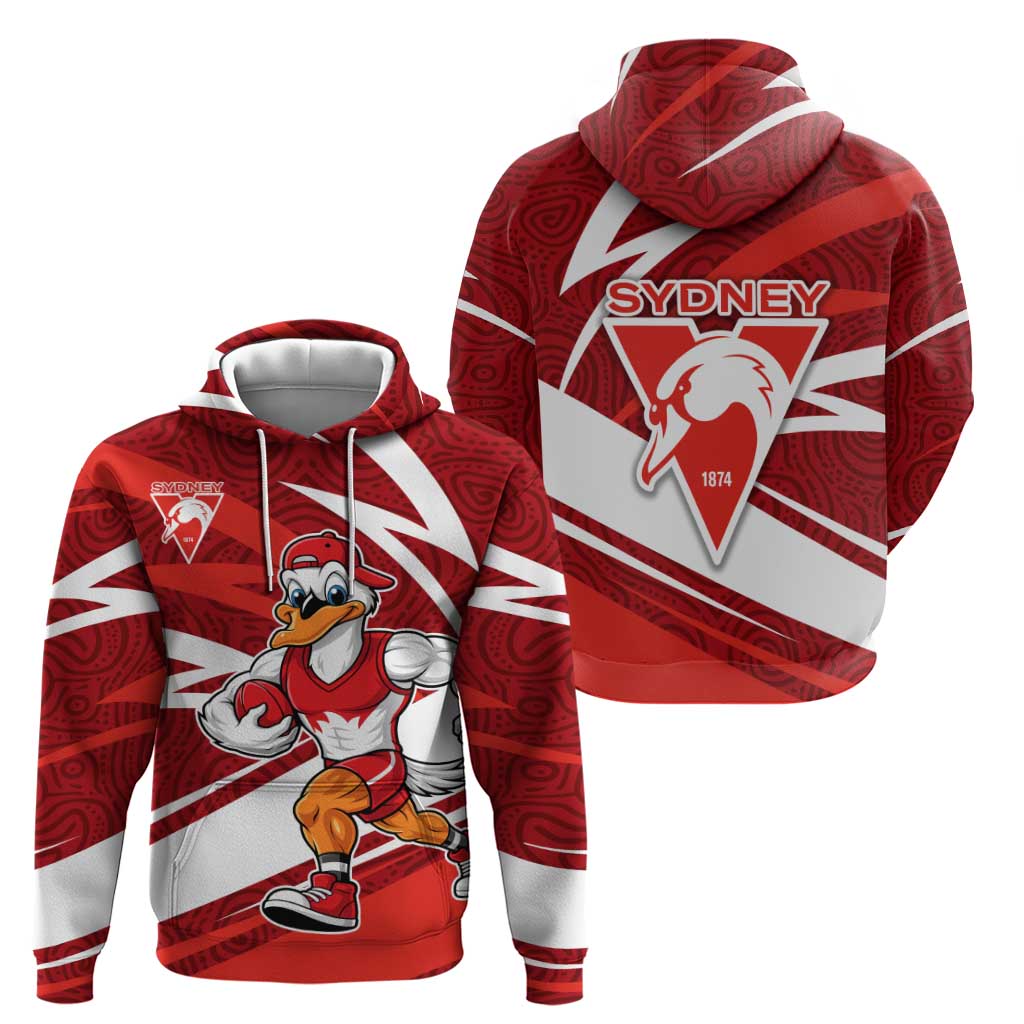Sydney Swans Australian Football Hoodie Swans Mascot Art With Indigenous Pattern Art
