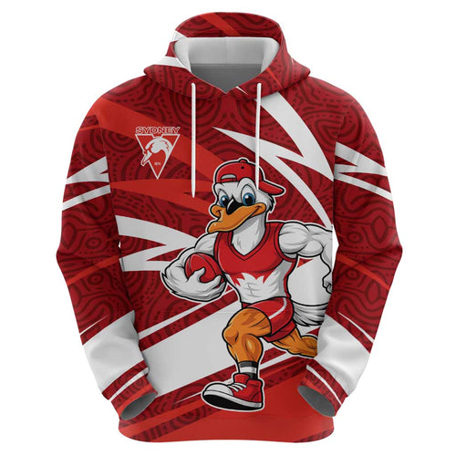 Sydney Swans Australian Football Hoodie Swans Mascot Art With Indigenous Pattern Art
