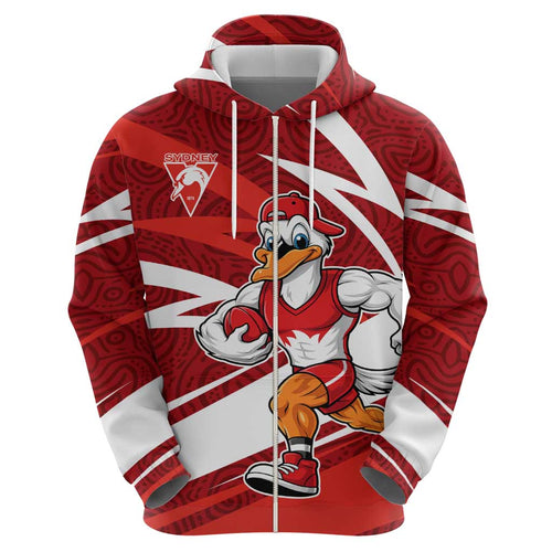 Sydney Swans Australian Football Hoodie Swans Mascot Art With Indigenous Pattern Art